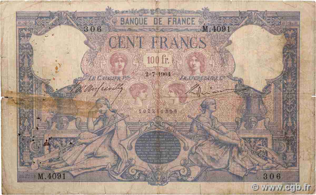 100 Francs BLEU ET ROSE FRANCE  1904 F.21.18 B