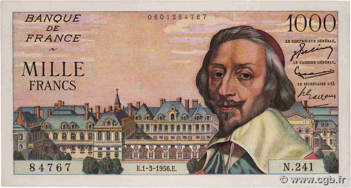 1000 Francs RICHELIEU FRANCE  1956 F.42.19 XF+