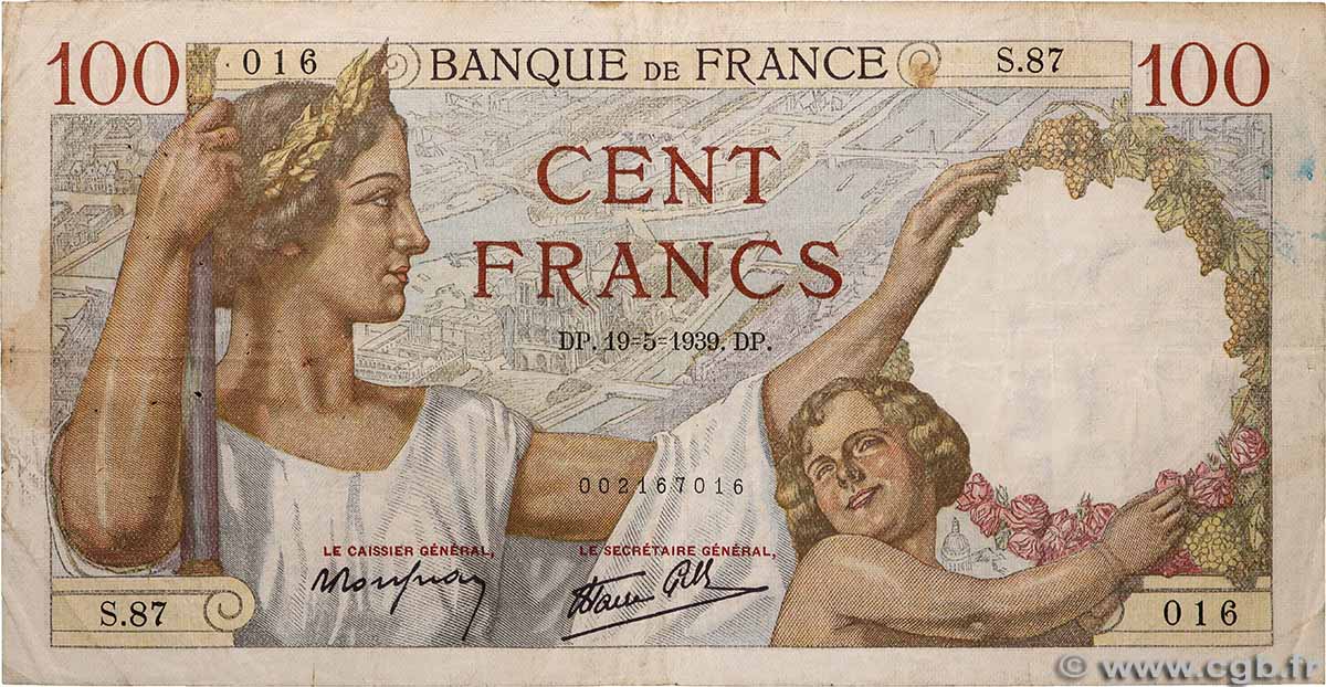 100 Francs SULLY FRANCE  1939 F.26.01 TB