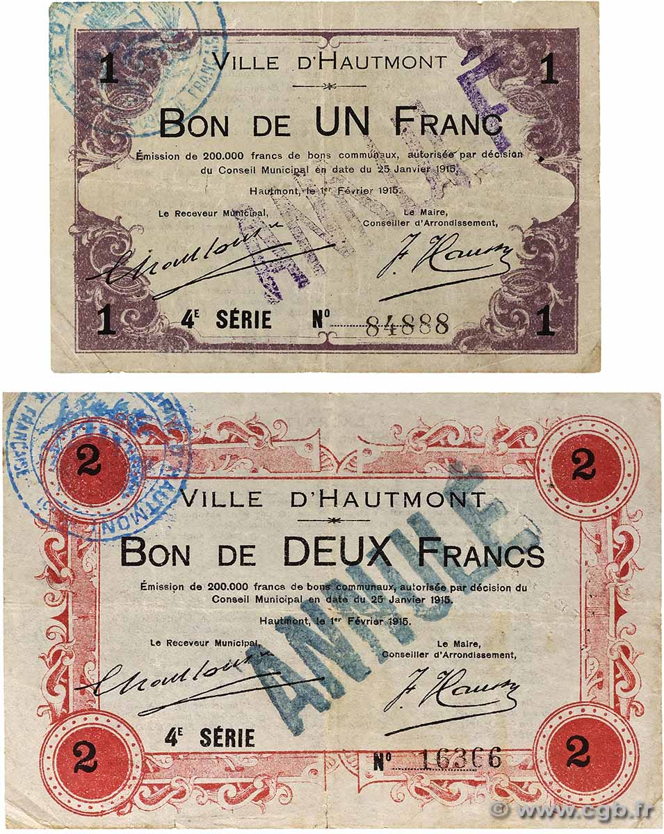 1 et 2 Francs Annulé FRANCE Regionalismus und verschiedenen Hautmont 1915 JP.59-1298 fSS