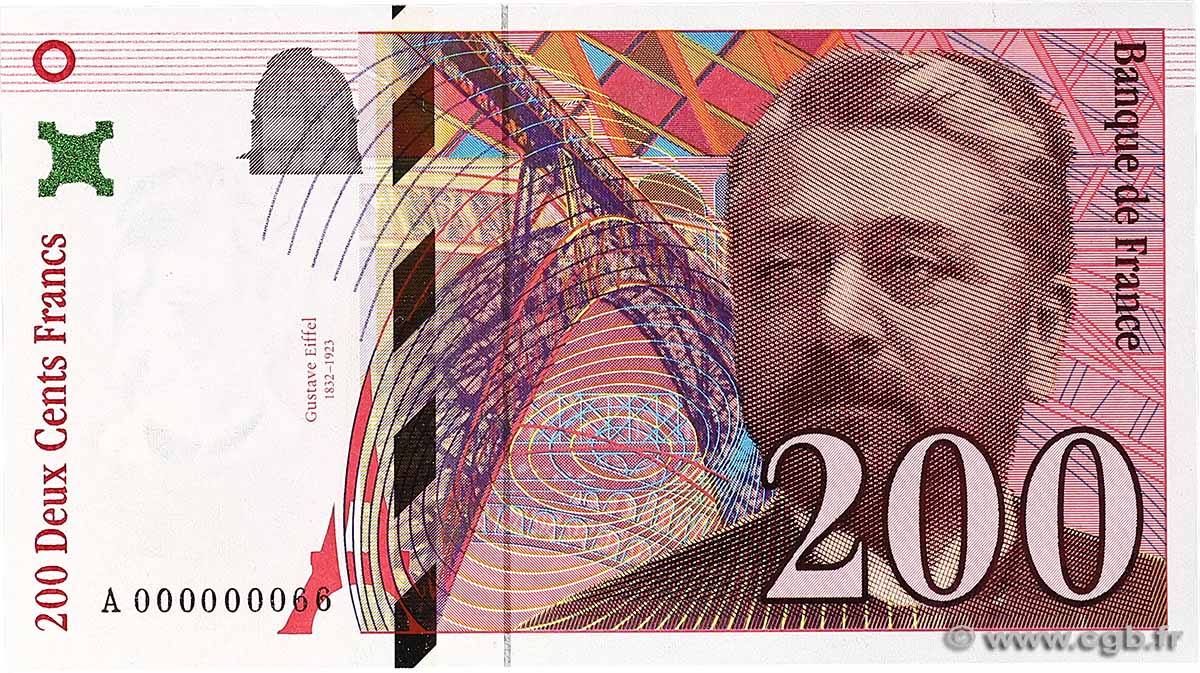 200 Francs EIFFEL Petit numéro FRANCE  1995 F.75.01A UNC