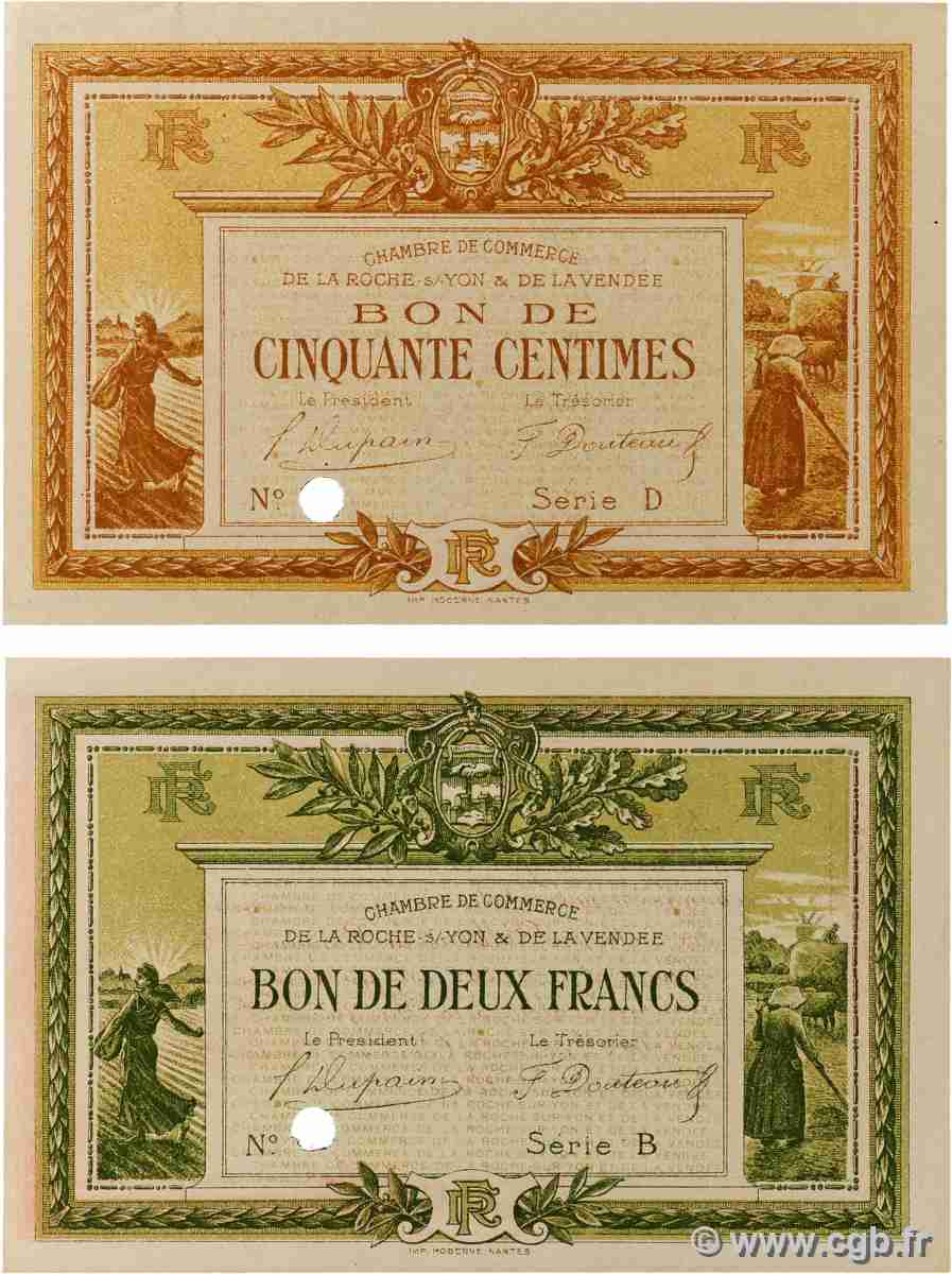 50 Centimes et 2 Francs Spécimen FRANCE Regionalismus und verschiedenen La Roche-Sur-Yon 1915 JP.065.15 et JP.065.22 fST