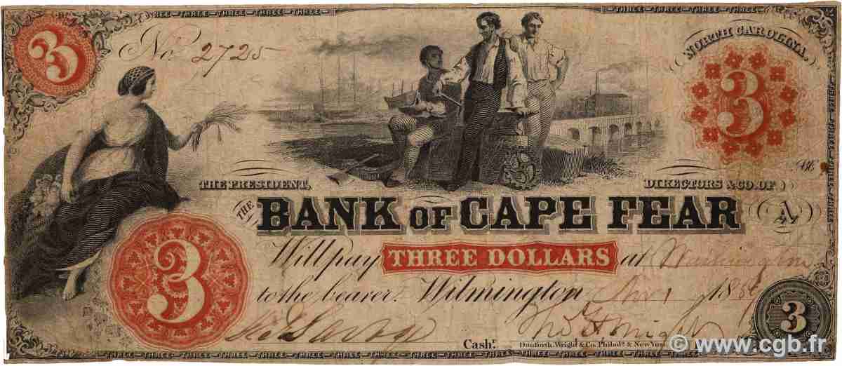 3 Dollars ÉTATS-UNIS D&nbsp;AMÉRIQUE Wilmington 1859 P.- TB+