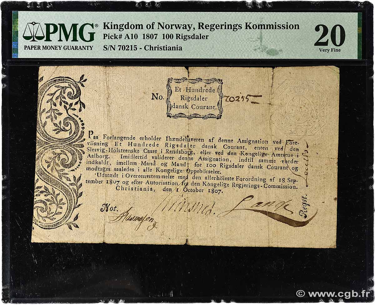 100 Rigsdaler Dansk Courant NORVÈGE  1807 P.A10 F