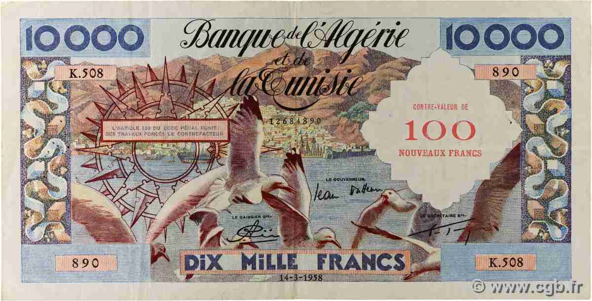 100 NF sur 10000 Francs ALGERIA  1958 P.114 BB