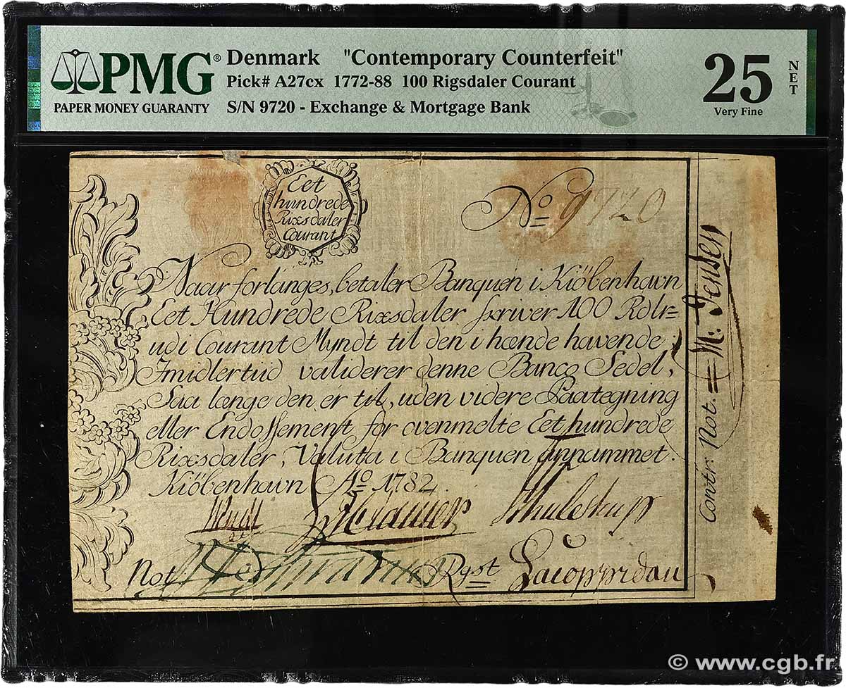 100 Rigsdaler courant Faux DINAMARCA  1782 P.A27cx BC