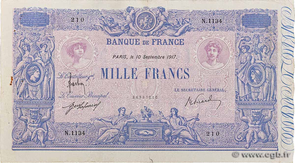 1000 Francs BLEU ET ROSE FRANCE  1917 F.36.31 TB
