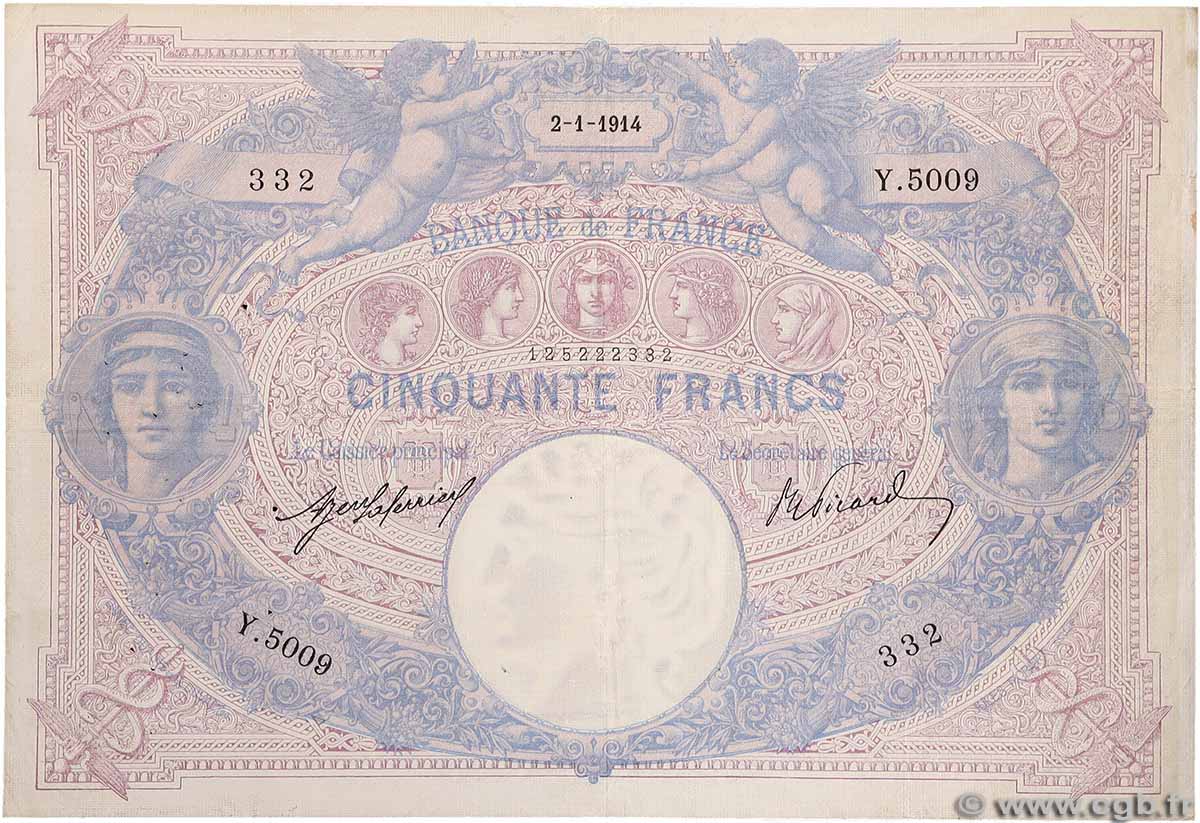 50 Francs BLEU ET ROSE FRANCE  1914 F.14.27 TTB