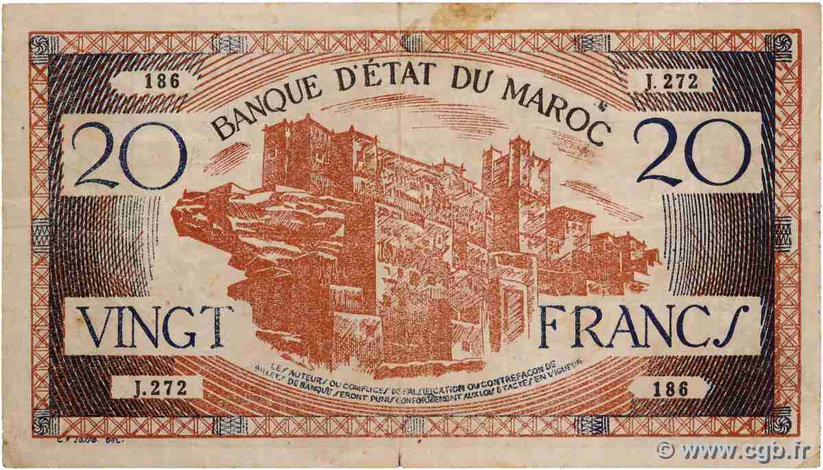 20 Francs MAROC  1943 P.39 TB+