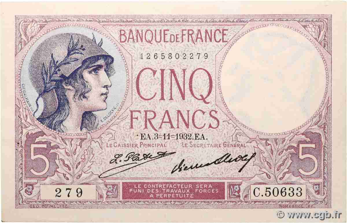 5 Francs FEMME CASQUÉE FRANCE  1932 F.03.16 SUP+