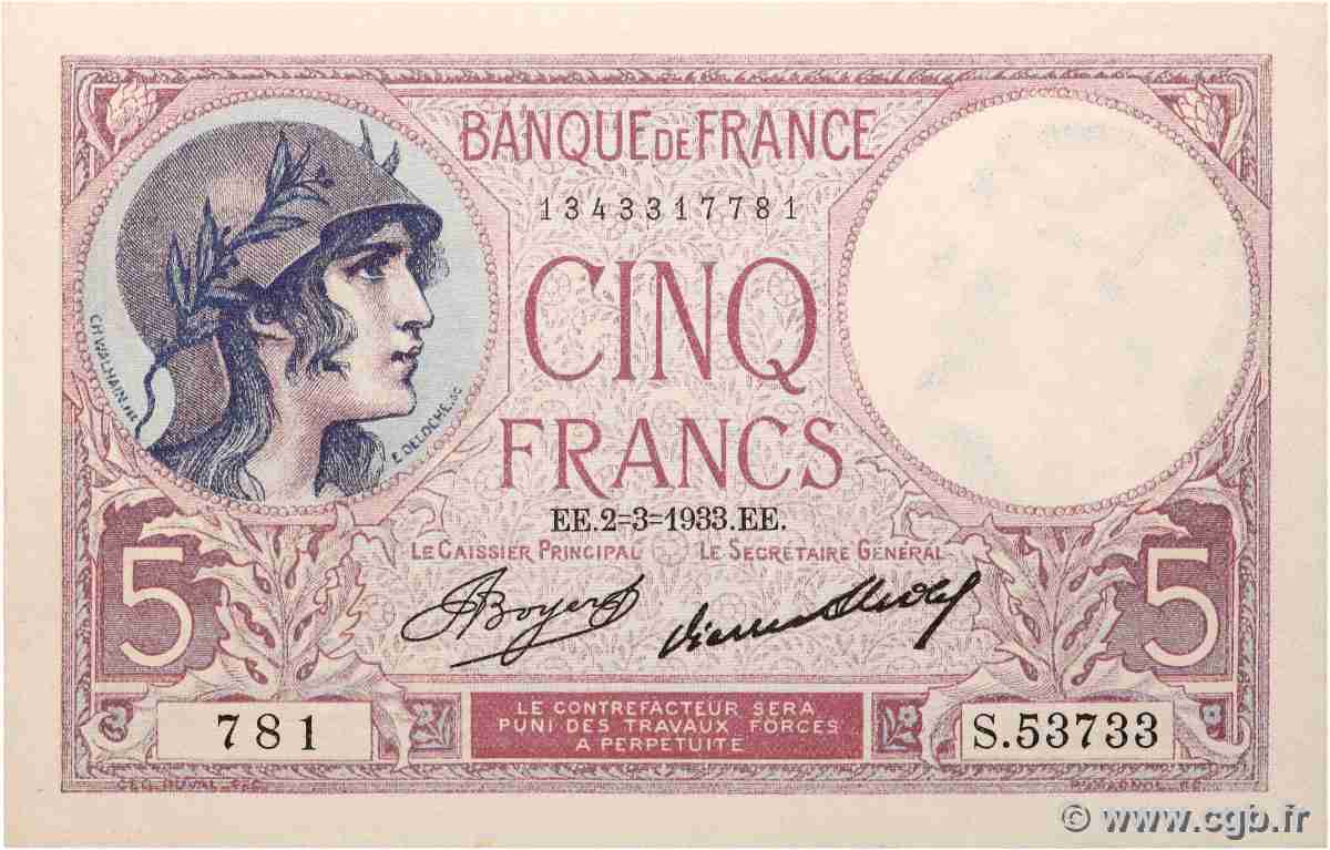 5 Francs FEMME CASQUÉE FRANCE  1933 F.03.17 SPL