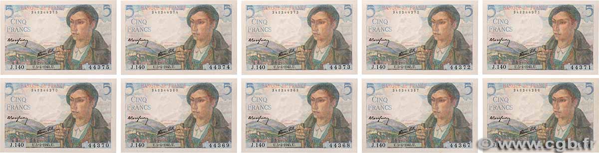 5 Francs BERGER Lot FRANCE  1945 F.05.06 pr.NEUF