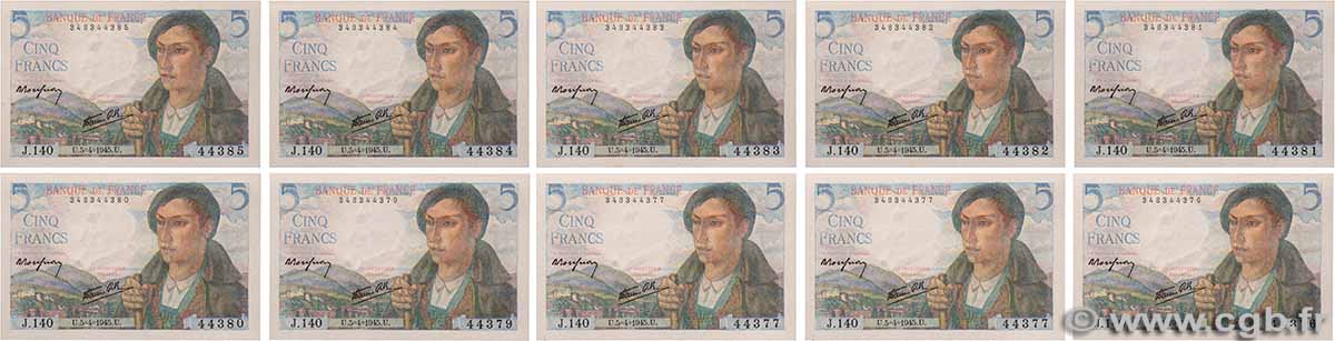 5 Francs BERGER Lot FRANCE  1945 F.05.06 pr.NEUF
