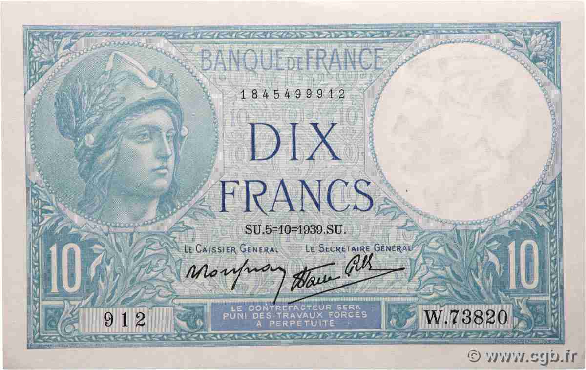 10 Francs MINERVE modifié FRANCE  1939 F.07.10 pr.NEUF