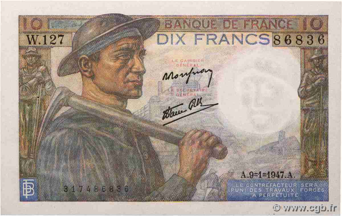 10 Francs MINEUR FRANCE  1947 F.08.17 SPL