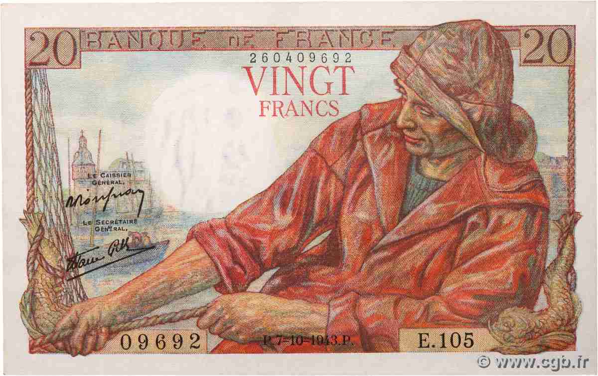20 Francs PÊCHEUR FRANCE  1943 F.13.07 SUP+