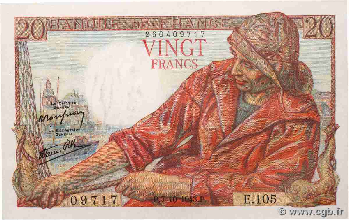 20 Francs PÊCHEUR FRANCE  1943 F.13.07 SUP+
