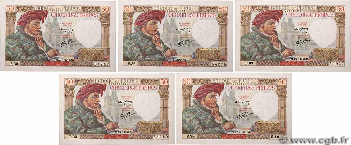 50 Francs JACQUES CŒUR Lot FRANCE  1941 F.19.05 SUP