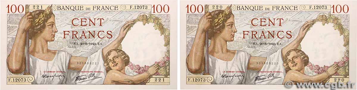 100 Francs SULLY Consécutifs FRANCE  1940 F.26.32 pr.NEUF