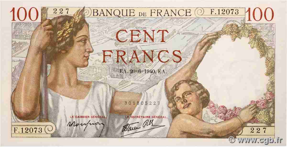 100 Francs SULLY FRANCE  1940 F.26.32 SPL+