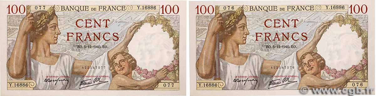100 Francs SULLY Consécutifs FRANCE  1940 F.26.42 pr.NEUF