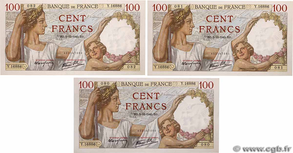 100 Francs SULLY Lot FRANCE  1940 F.26.42 pr.NEUF