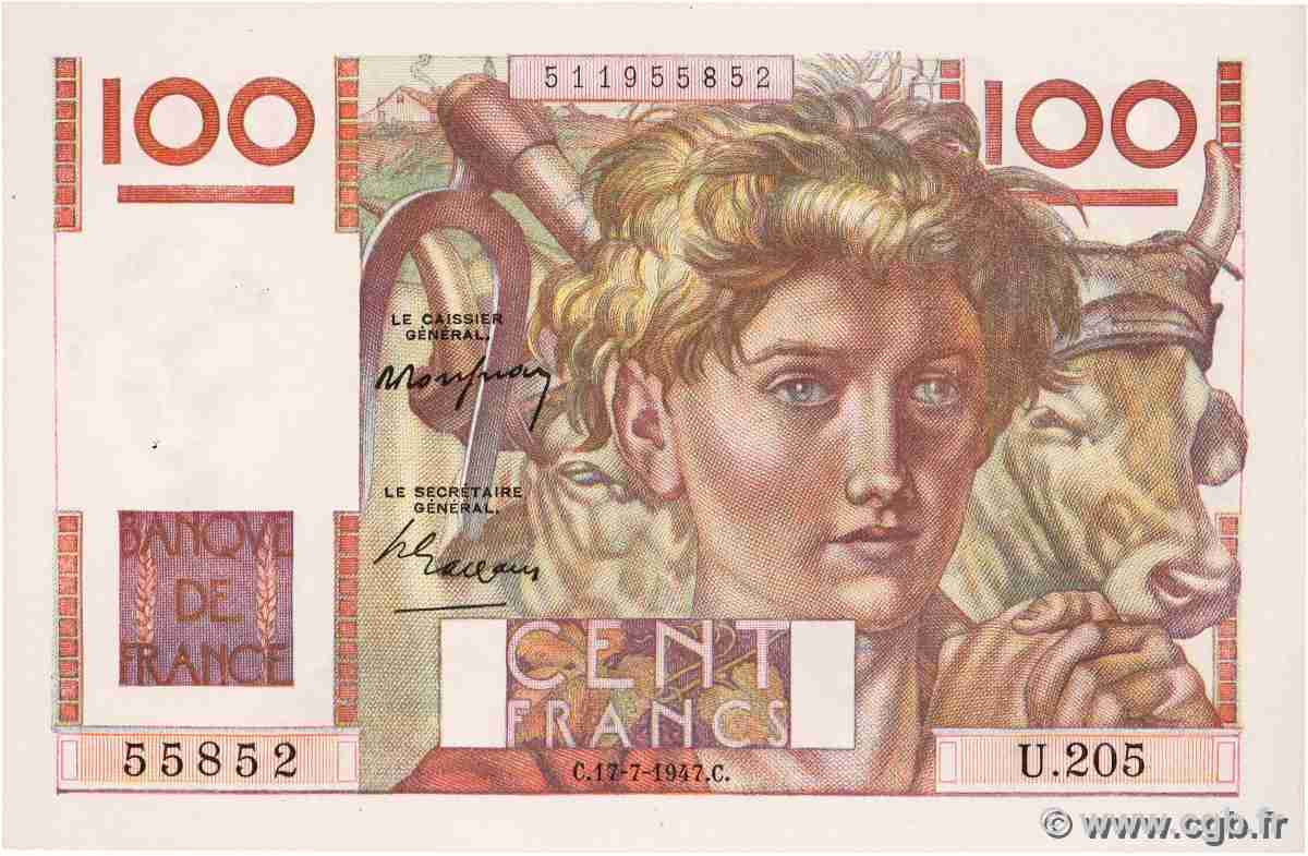 100 Francs JEUNE PAYSAN FRANCE  1947 F.28.15 SPL