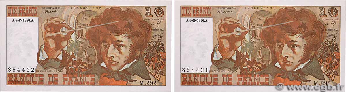 10 Francs BERLIOZ Consécutifs FRANCE  1976 F.63.20 UNC-