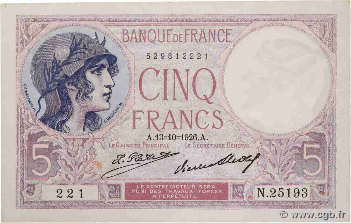 5 Francs FEMME CASQUÉE FRANCE  1926 F.03.10 pr.SPL