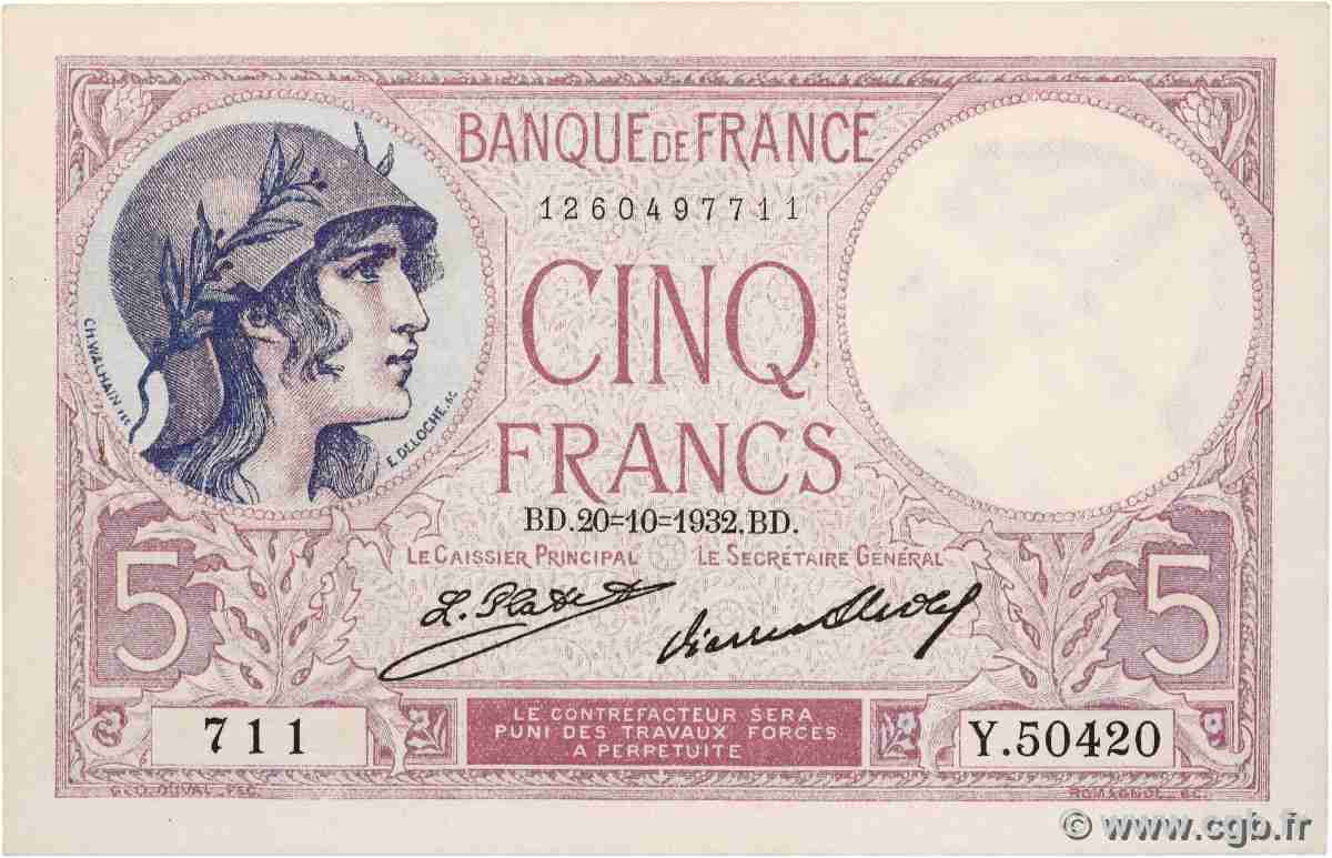 5 Francs FEMME CASQUÉE FRANCIA  1932 F.03.16 SPL+