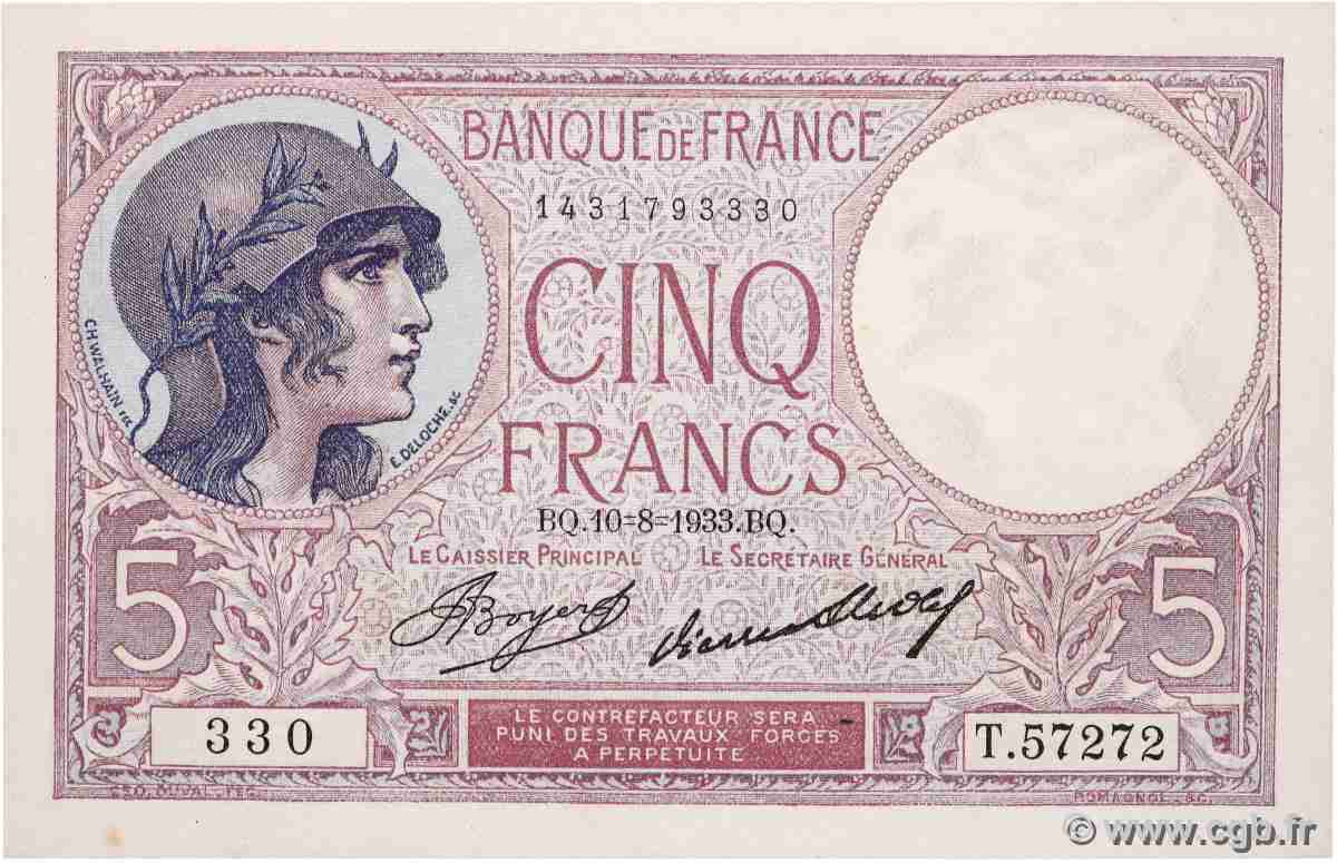 5 Francs FEMME CASQUÉE FRANCE  1933 F.03.17 SPL+