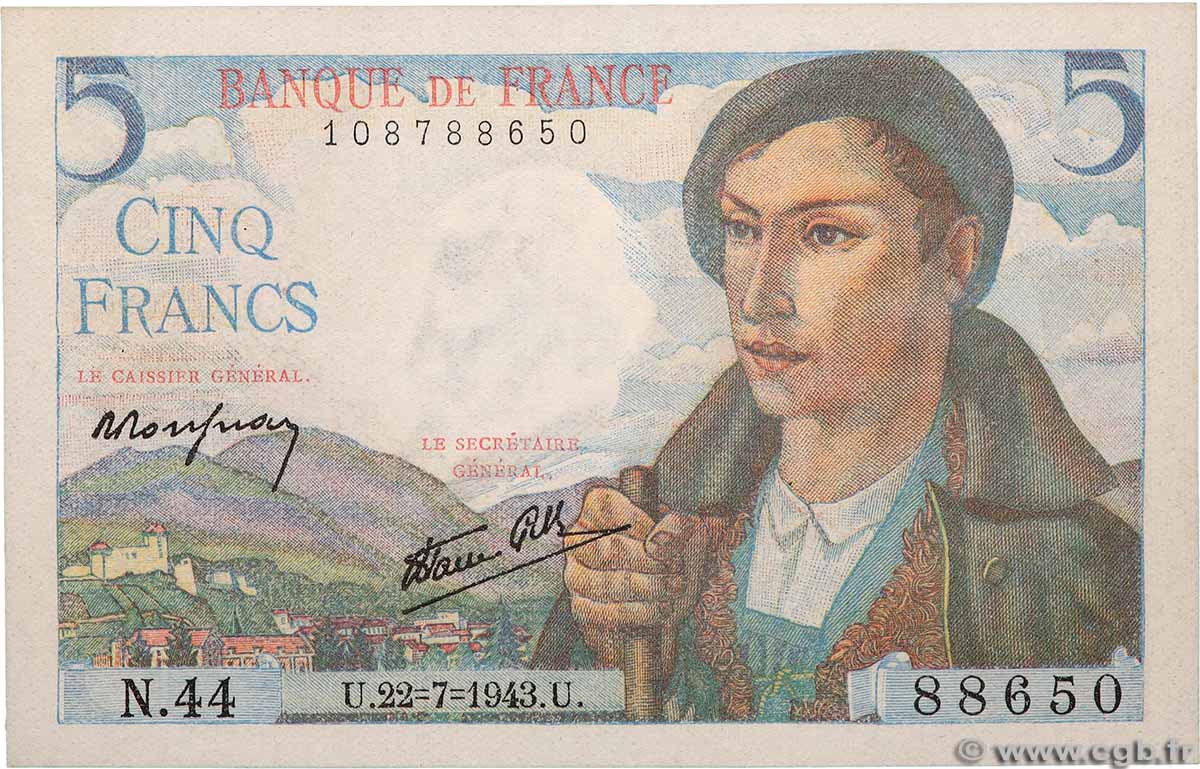 5 Francs BERGER FRANCE  1943 F.05.02 pr.NEUF