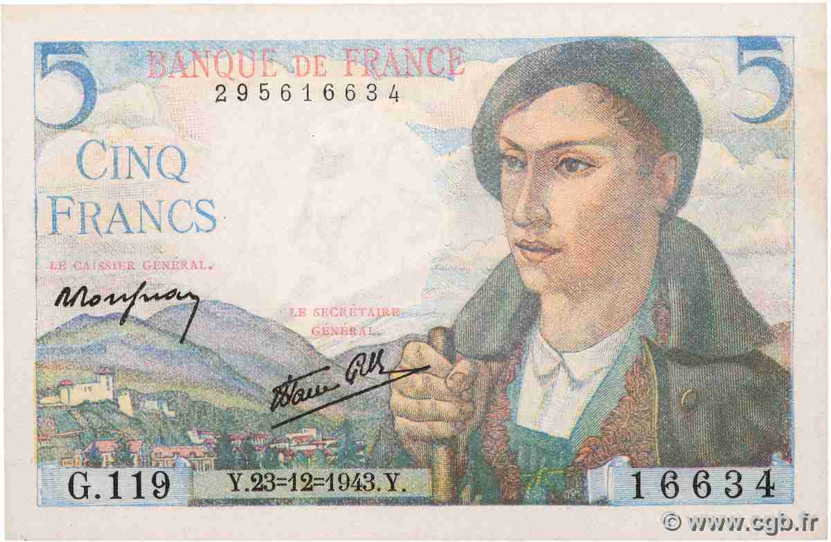 5 Francs BERGER FRANCE  1943 F.05.05 SPL