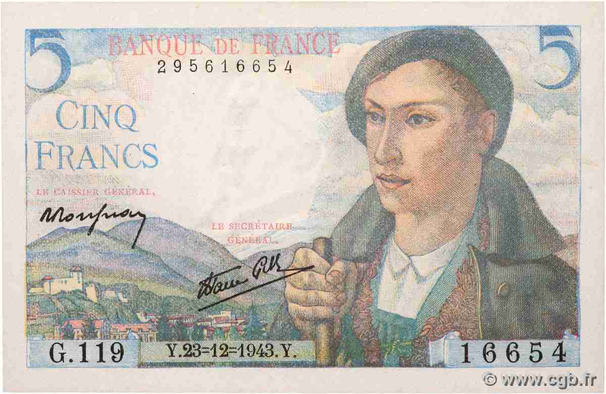 5 Francs BERGER FRANCE  1943 F.05.05 pr.NEUF