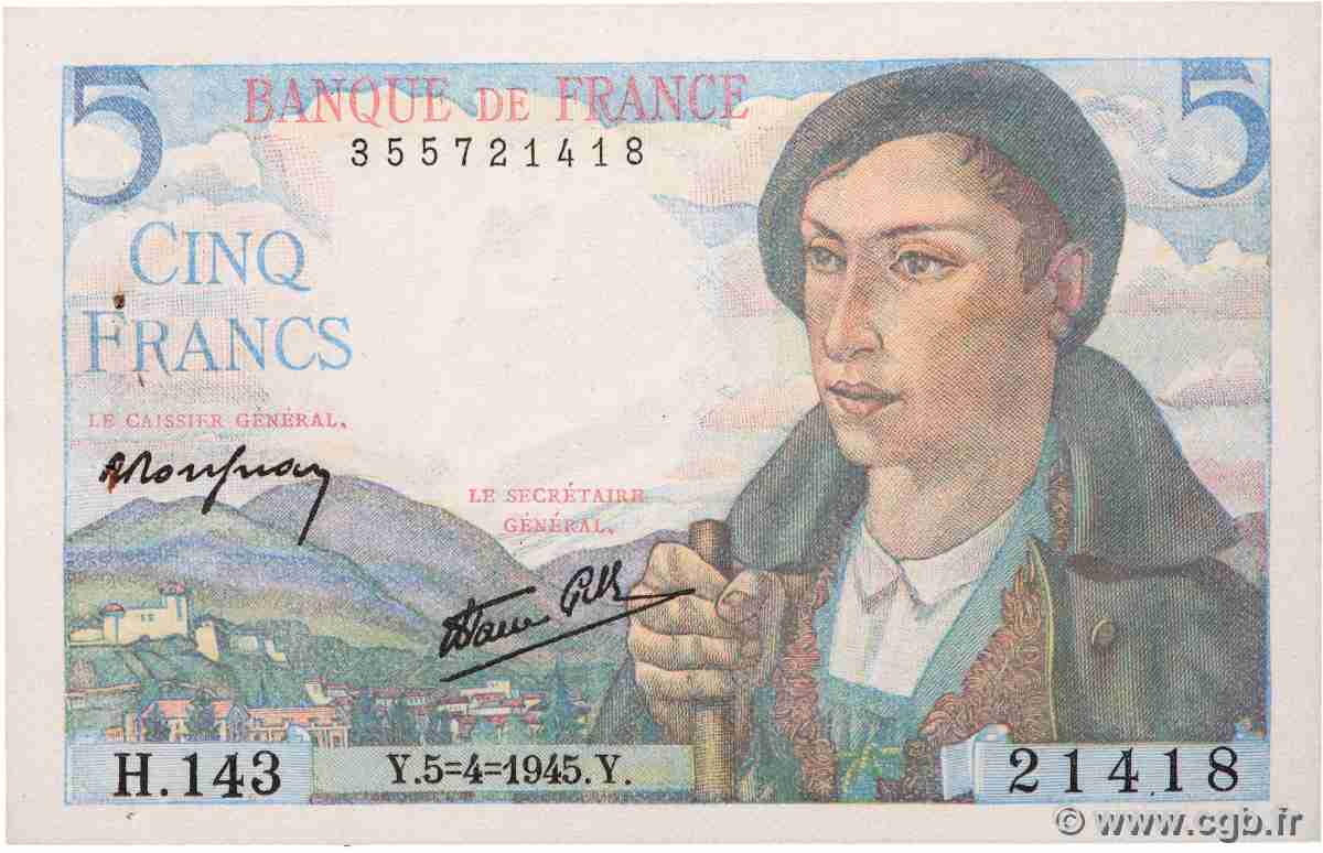 5 Francs BERGER FRANKREICH  1945 F.05.06 fST