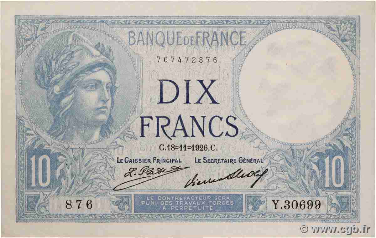 10 Francs MINERVE FRANCE  1926 F.06.11a SUP+