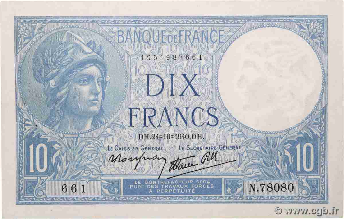 10 Francs MINERVE modifié FRANCE  1940 F.07.18 SPL