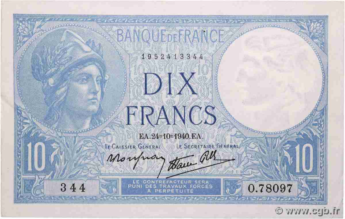 10 Francs MINERVE modifié FRANCE  1940 F.07.18 SPL+