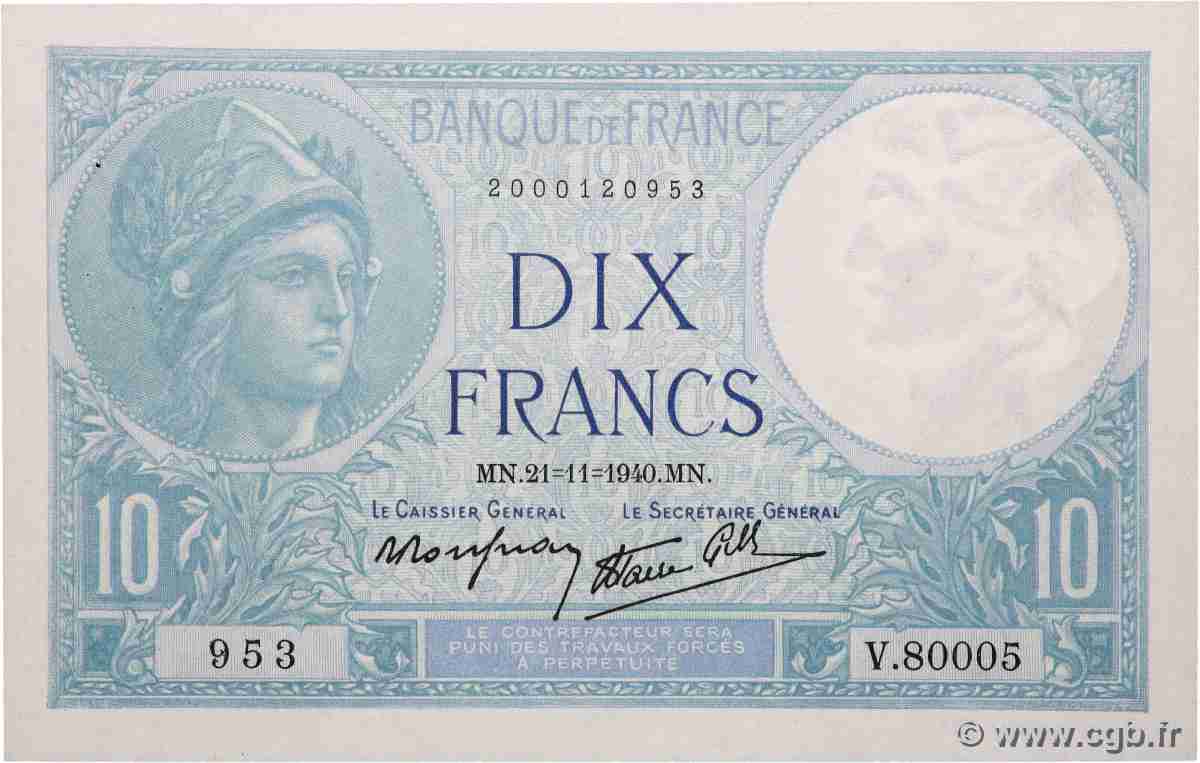 10 Francs MINERVE modifié FRANCE  1940 F.07.21 SPL