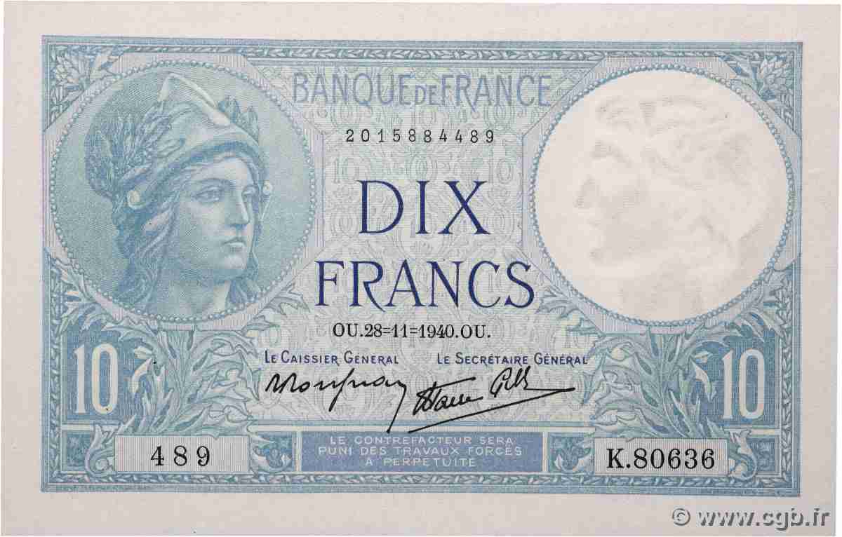10 Francs MINERVE modifié FRANCE  1940 F.07.22 SUP+