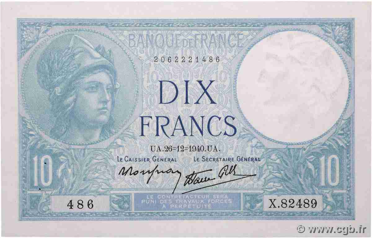 10 Francs MINERVE modifié FRANCE  1940 F.07.25 SPL