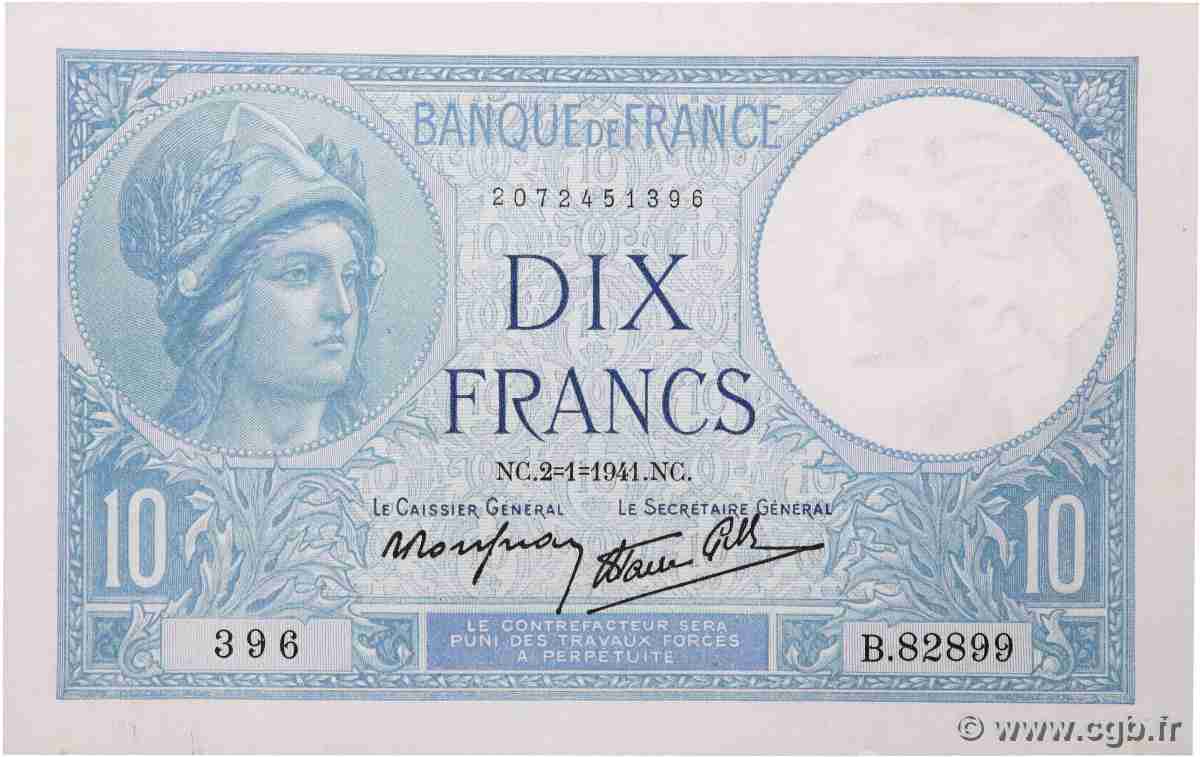 10 Francs MINERVE modifié FRANCE  1941 F.07.26 pr.NEUF
