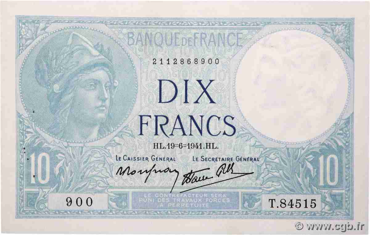 10 Francs MINERVE modifié FRANCE  1941 F.07.29 SUP