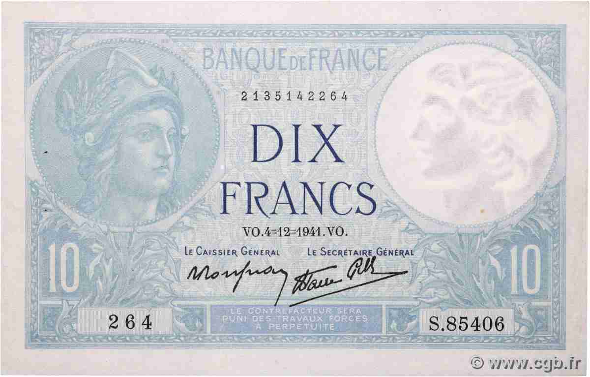 10 Francs MINERVE modifié FRANCE  1941 F.07.30 SPL