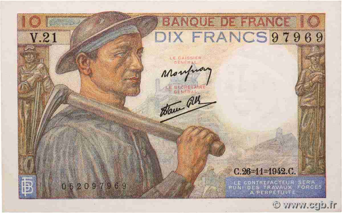 10 Francs MINEUR FRANCE  1942 F.08.06 pr.NEUF
