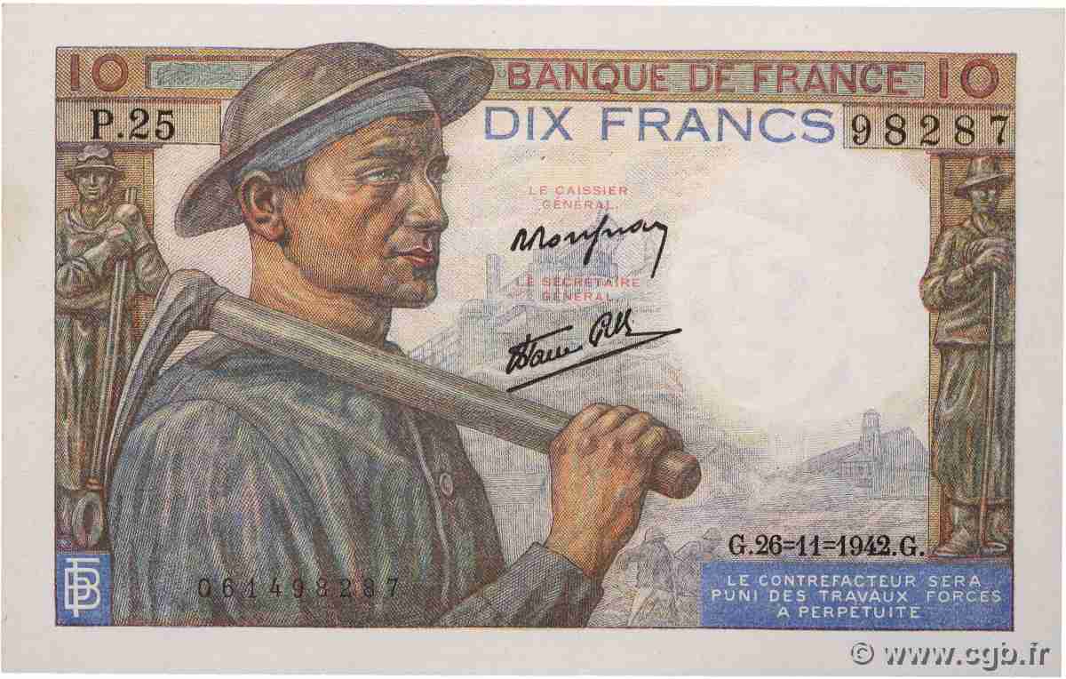 10 Francs MINEUR FRANCE  1942 F.08.06 NEUF