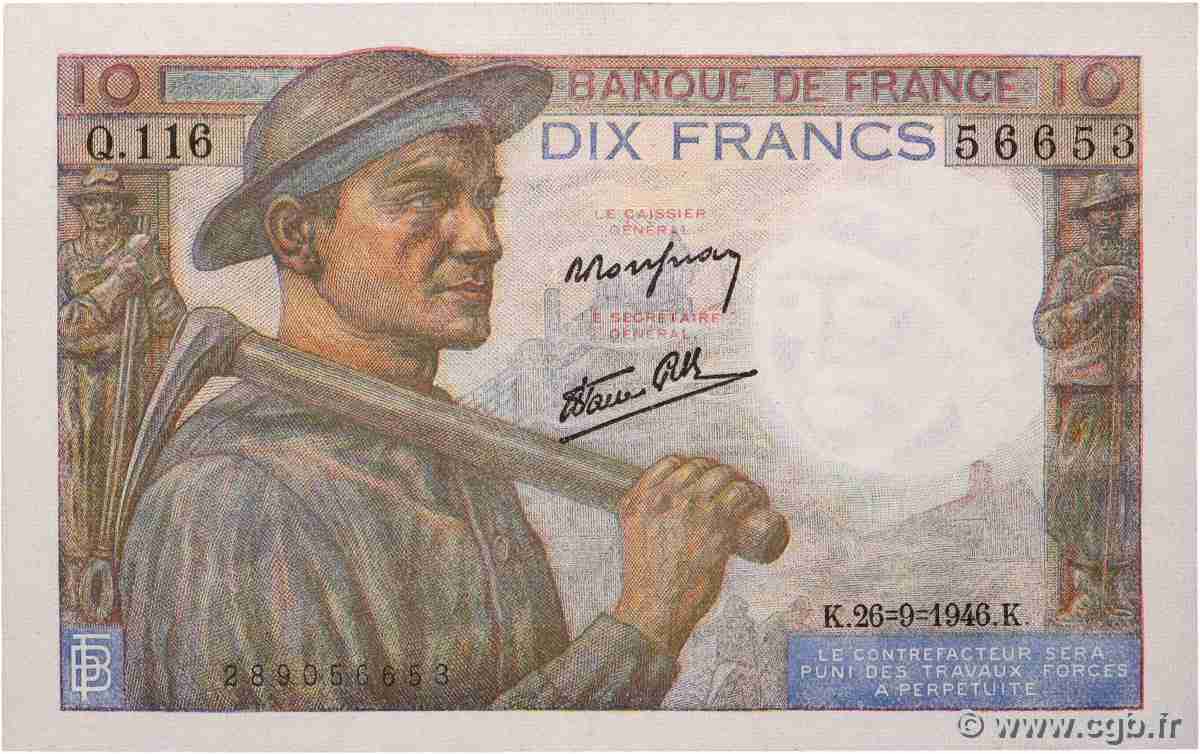 10 Francs MINEUR FRANCE  1946 F.08.15 SPL