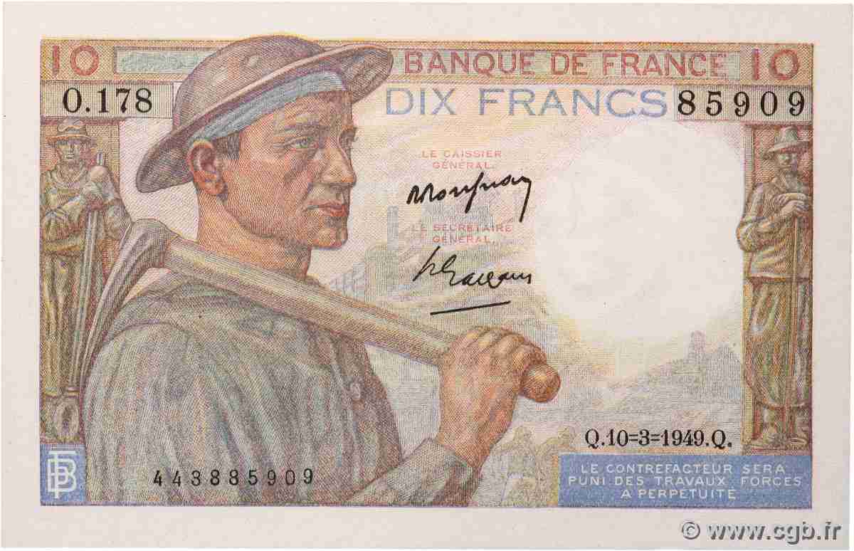10 Francs MINEUR FRANCE  1949 F.08.20 SPL
