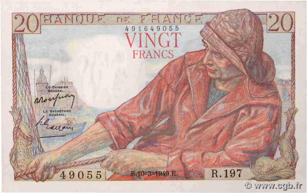 20 Francs PÊCHEUR FRANKREICH  1949 F.13.14 fST