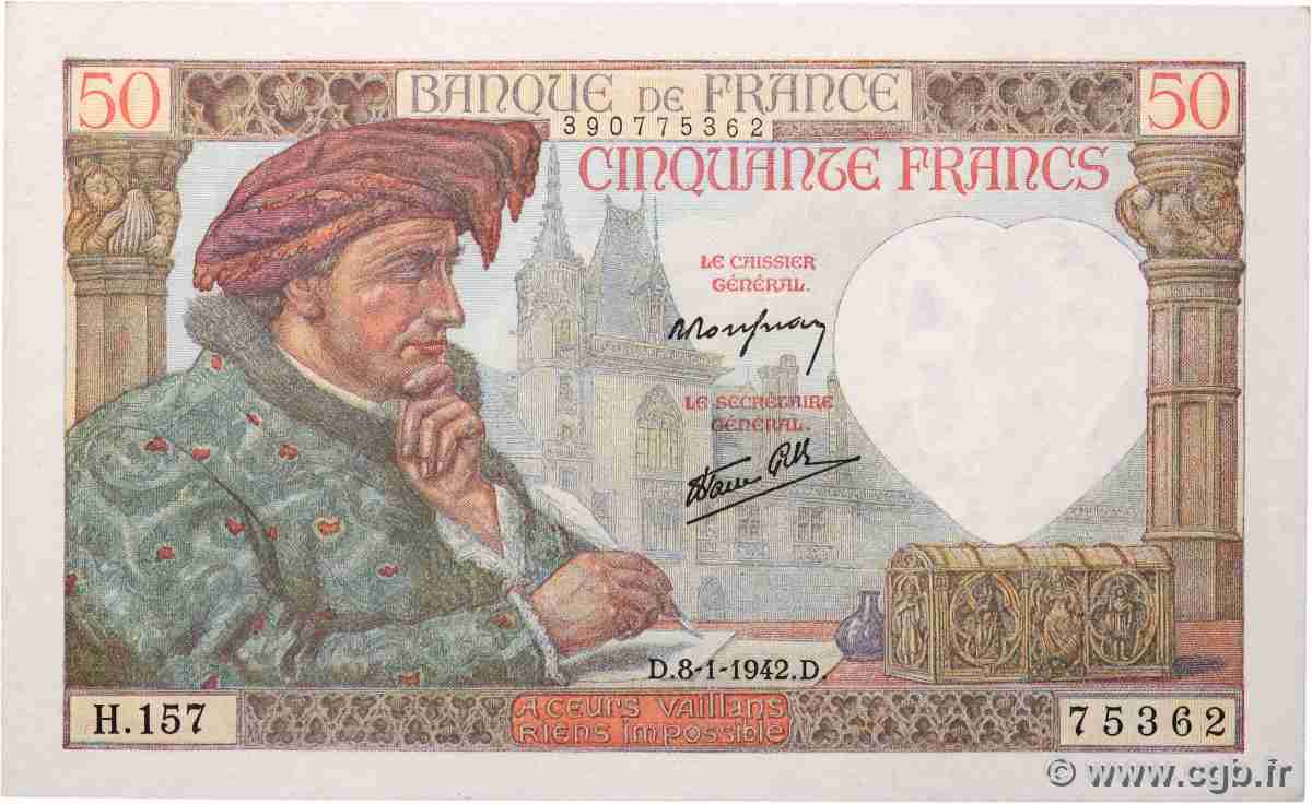 50 Francs JACQUES CŒUR FRANCE  1942 F.19.18 pr.NEUF